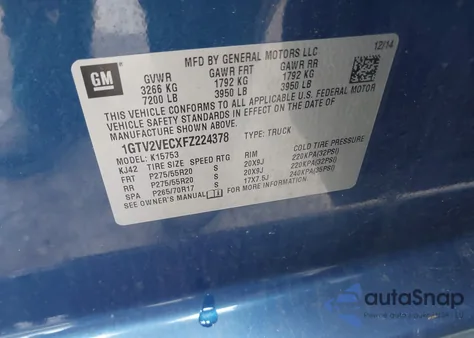 2015 GMC Sierra 1500 Slt from USA, damaged, VIN 1GTV2VECXFZ224378